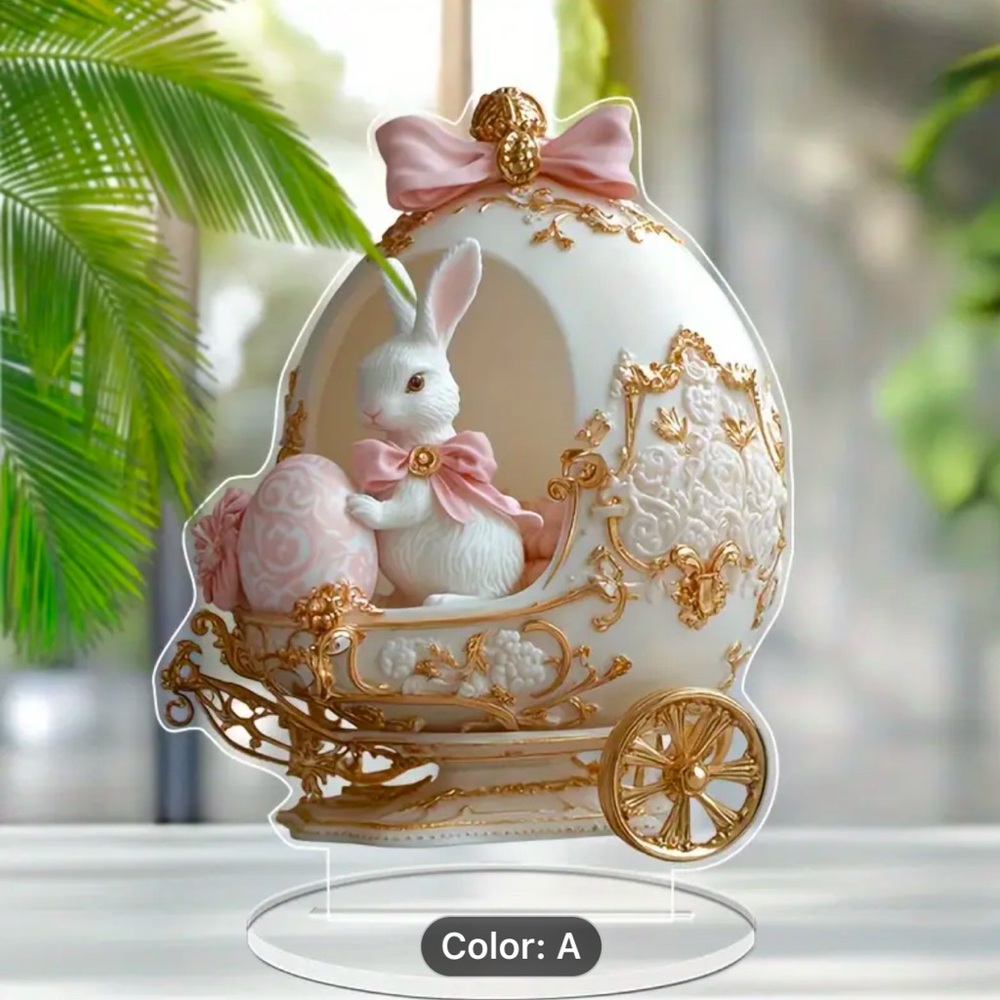 Elegant White and Gold Bunny Carriage Figurine